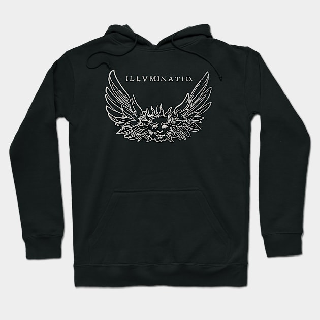 ILLUMINATIO Winged Sun Woodcut Retro Distressed Art Hoodie by ClothedCircuit